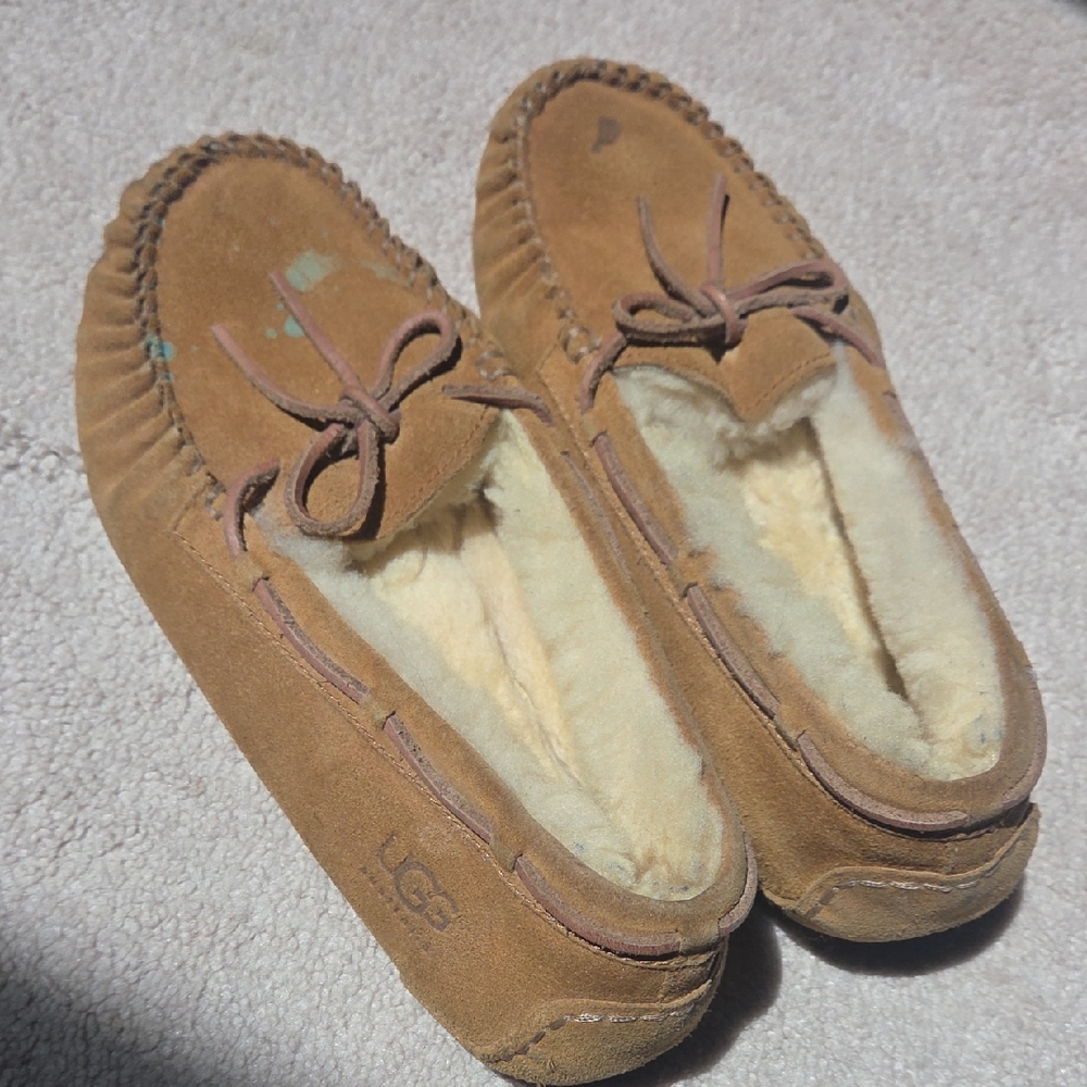 UGG Chestnut Suede Shearling Moccasin Slippers